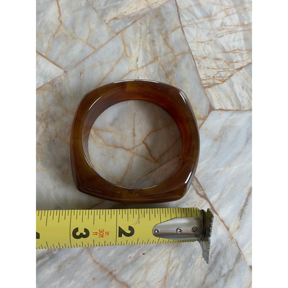 Vintage Style Chunky Square Bangle Bracelet Set Amber Tortoise & Marbled Green - Picture 7 of 8